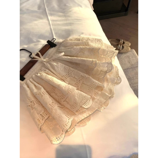 法式仙女气质镂空勾花蕾丝半身裙女夏季2025抽绳系带层层蛋糕短裙