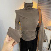 2022秋冬新款 女ins上衣 打底衫 修身 纯色堆堆领内搭T恤高领纯棉长袖