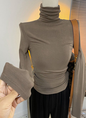 2022秋冬新款修身纯色堆堆领内搭T恤高领纯棉长袖打底衫女ins上衣