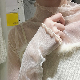 2020冬季 神器女潮 内搭精挑日系小水玉点亲肤蕾丝网纱上衣打底衫