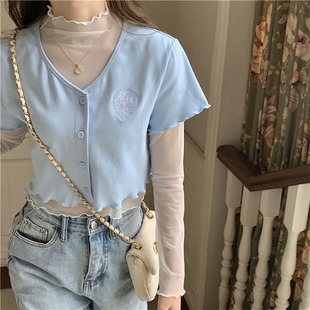 高腰上衣服女装 防晒衫 2021新款 t恤夏季 叠穿ins潮 短袖 甜辣妹风短款