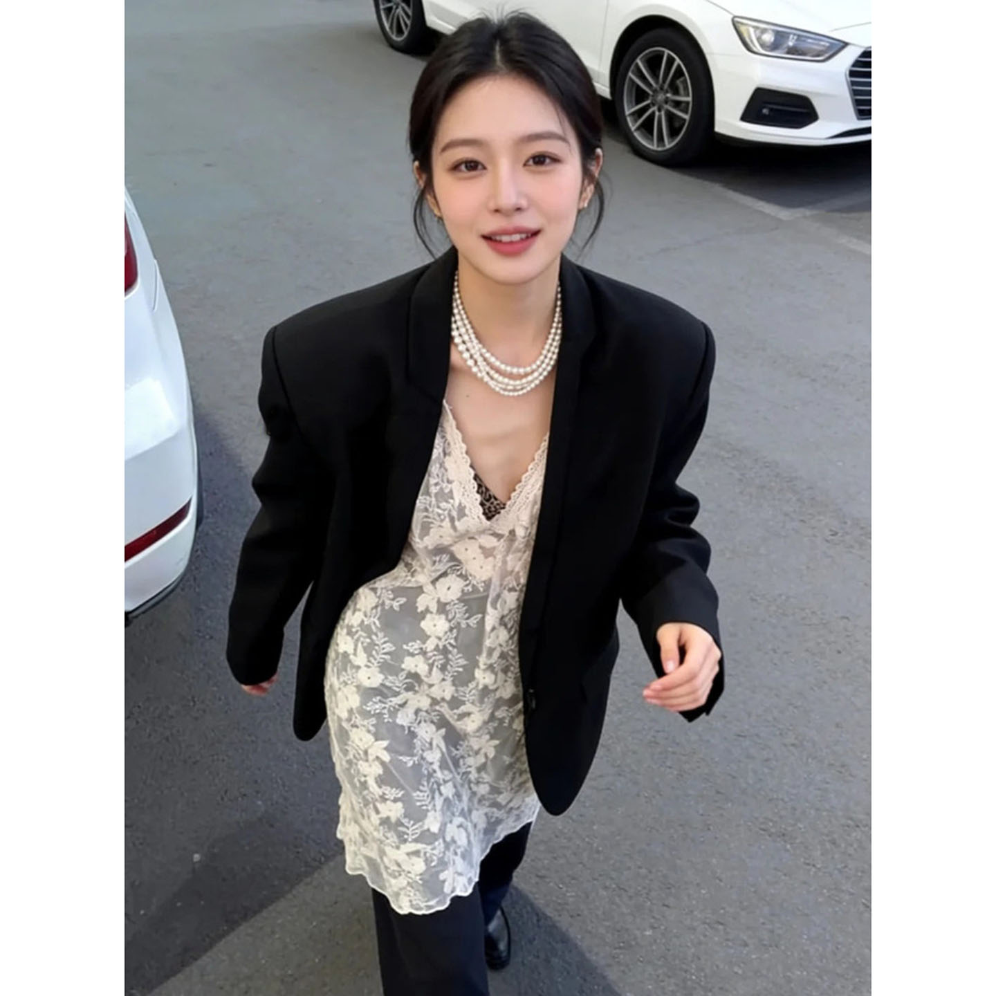 老钱风白色v领网纱蕾丝无袖背心裙女外搭薄纱中长款罩衫上衣