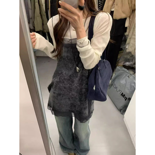 蕾丝拼接丝绒吊带背心女中长款2025秋冬新款叠穿背心裙