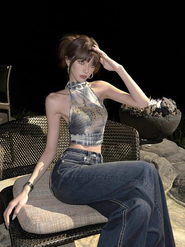 系带挂脖背心上衣女美式辣妹风