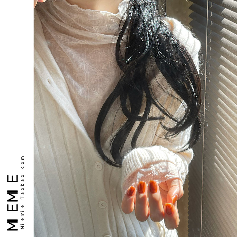 秋冬欧货半高领蕾丝木耳边打底衫