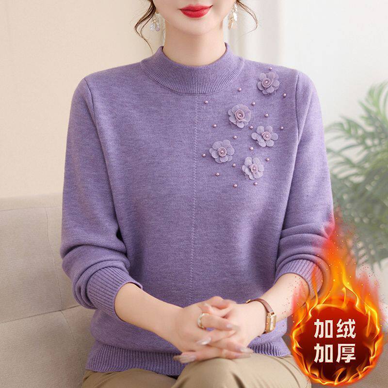 妈妈冬装加绒加厚半高领