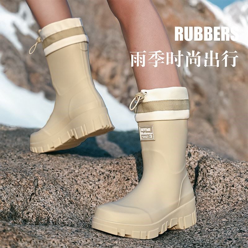 内增高女款雨鞋露营防水加绒雨靴中筒高筒胶鞋水鞋户外鞋防滑水靴