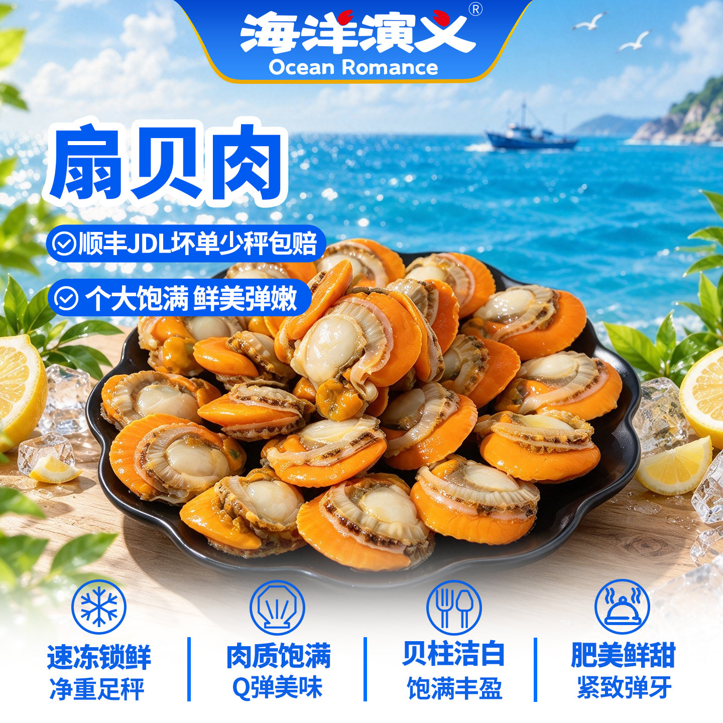 北城红贝20-40扇贝肉200g/包*10