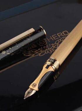 HERO/英雄钢笔1085金笔尖12K商务办公礼物送礼盒套装男士生日礼物黑色商务男士高档墨水定制免费刻字