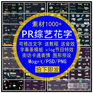 PR综艺花字可改文字素材字幕条模板街访可爱卡通表情后期合成剪辑