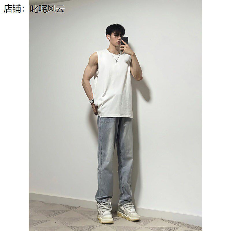 2026新款男士背心纯棉全棉男款潮流痞帅修身显肌肉无袖t恤运动衫