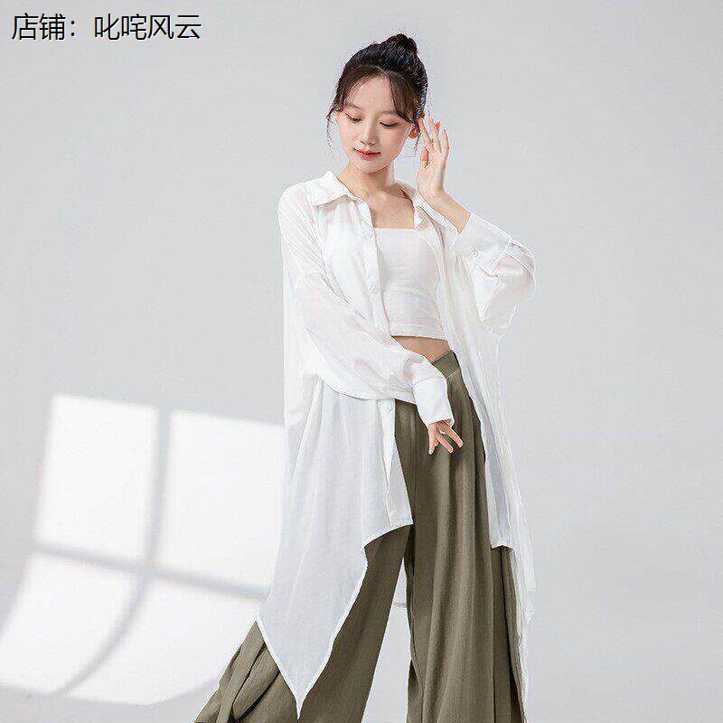 现代舞宽松长袖飘逸衬衫男女同款爵士舞中国古典舞成人舞蹈服上衣
