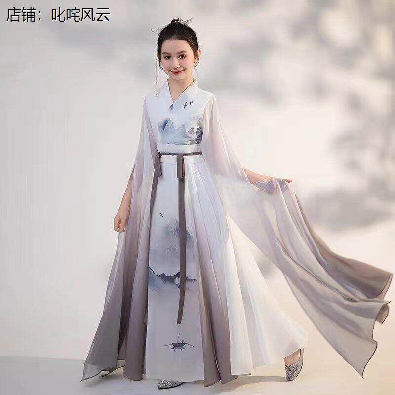 古筝演出服女大童检定考