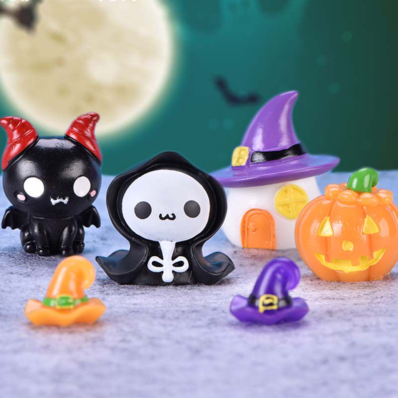 微景观小饰品创意手工万圣节小人摆件可爱南瓜房子死神吸血鬼蝙蝠