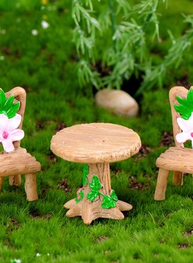 木头桌椅摄影手工多肉盆栽小摆件