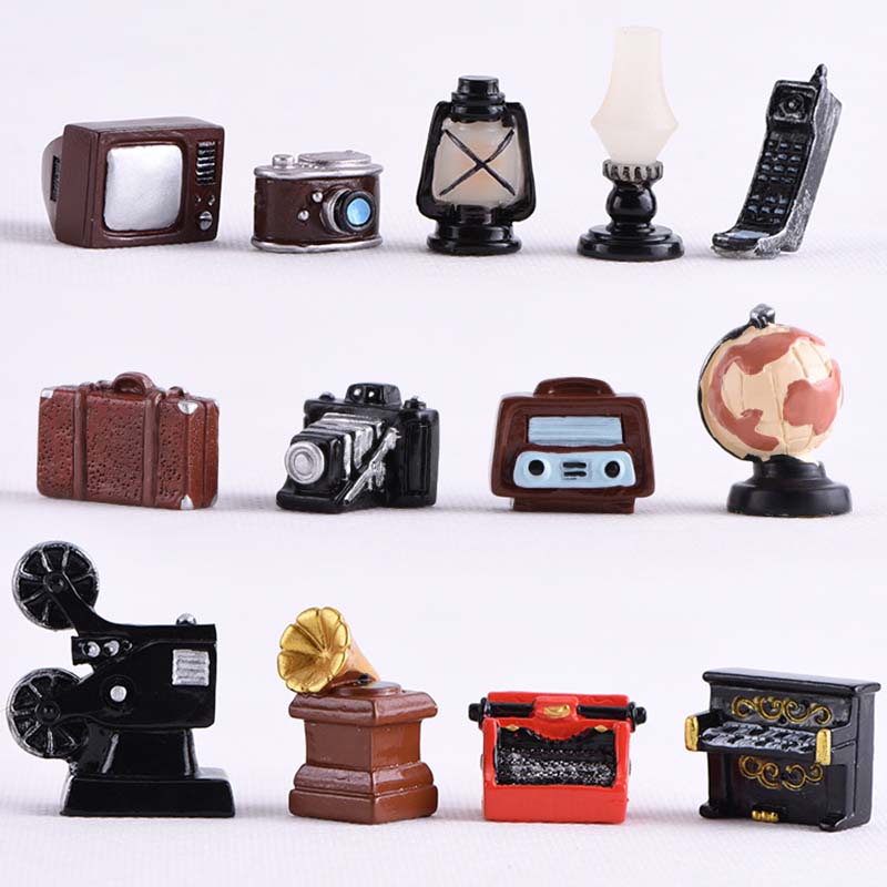 微景观迷你复古家用电器树脂钢琴收音机电话电视像机行李箱小饰品