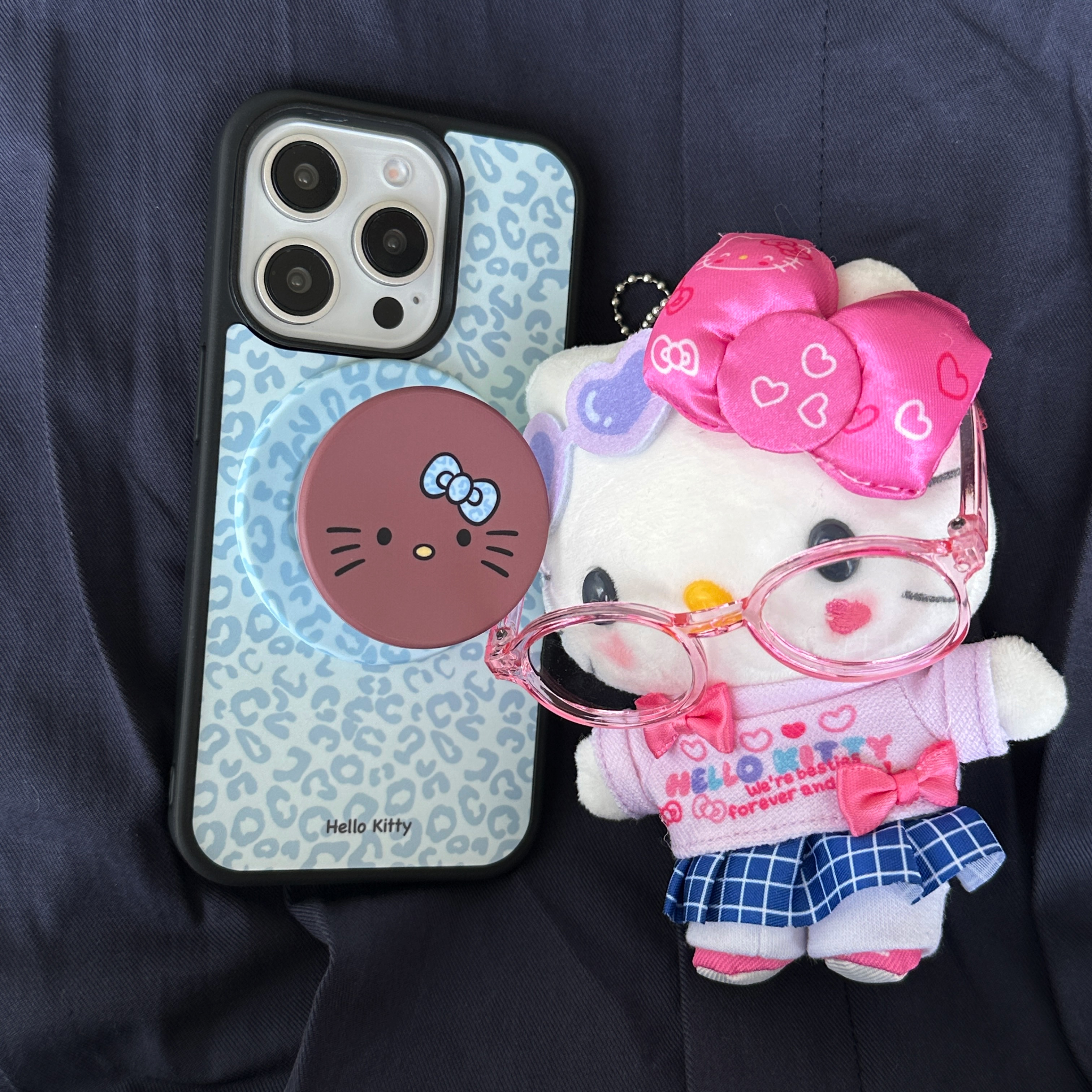韩系卡通蓝色豹纹KT磁吸手机壳