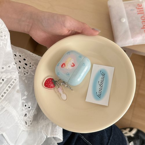 韩系卡通晕染草莓蛋糕挂件耳机壳