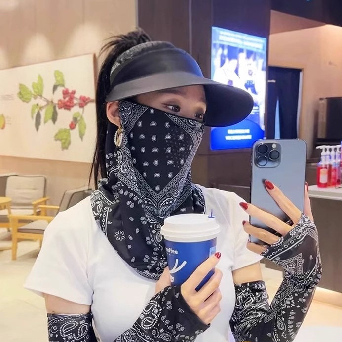 防晒面罩护颈一体男女冰丝面纱骑行旅游户外遮脖子遮全脸防紫外线