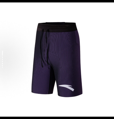 Anta安踏 专业跑步紧身五分运动短裤男款 宫紫/荧光艳红152445305