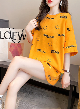 中长款T恤女白色短袖2024年新款字母满幅印设计感小众潮牌女夏装