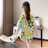 韩版 中长款 短袖 2024年新款 t恤女宽松ins潮chic港味复古半袖 上衣服