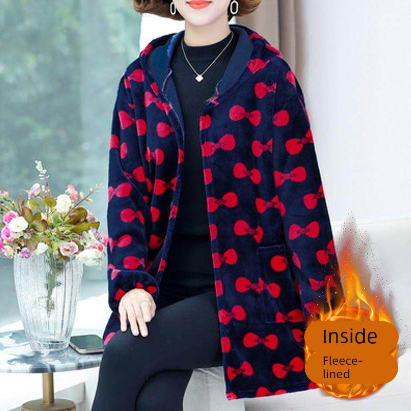 四川省服中长款妈妈秋冬外套女中老年法兰绒长袖成人加厚加绒罩衣