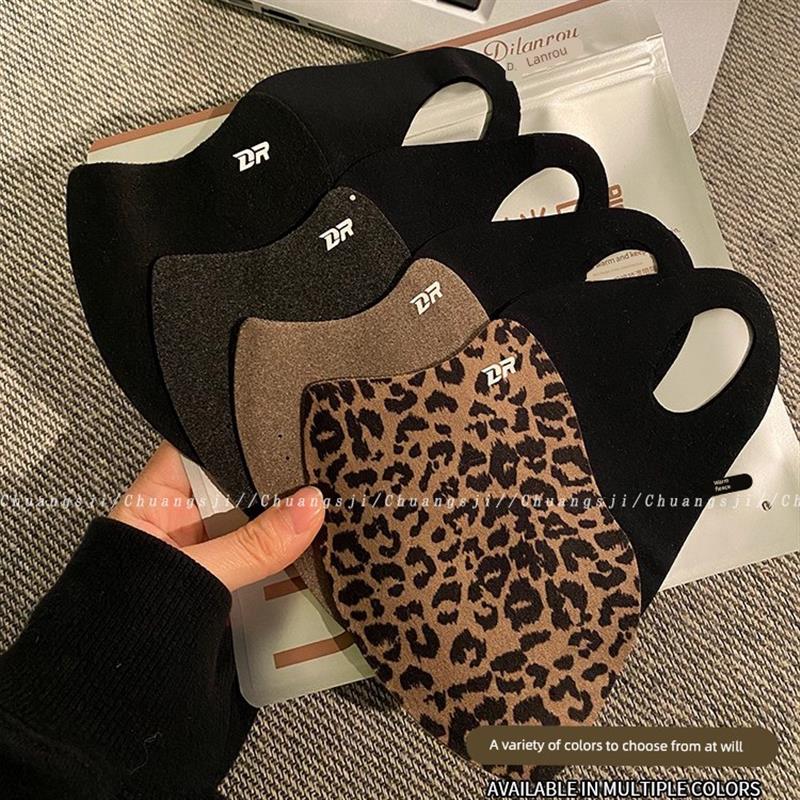 双面德绒豹纹保暖口罩冬天