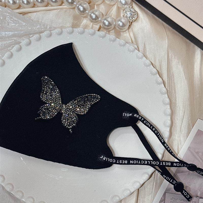 冰丝棉满钻大灰蝴蝶款时尚百搭口罩可水洗可调节明星透气防晒同款