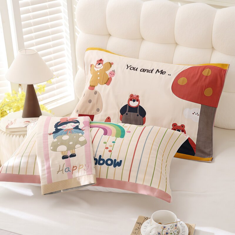 枕巾纯棉高端八层纱布新款成人四季通用不脱落加厚全棉枕头巾卡通