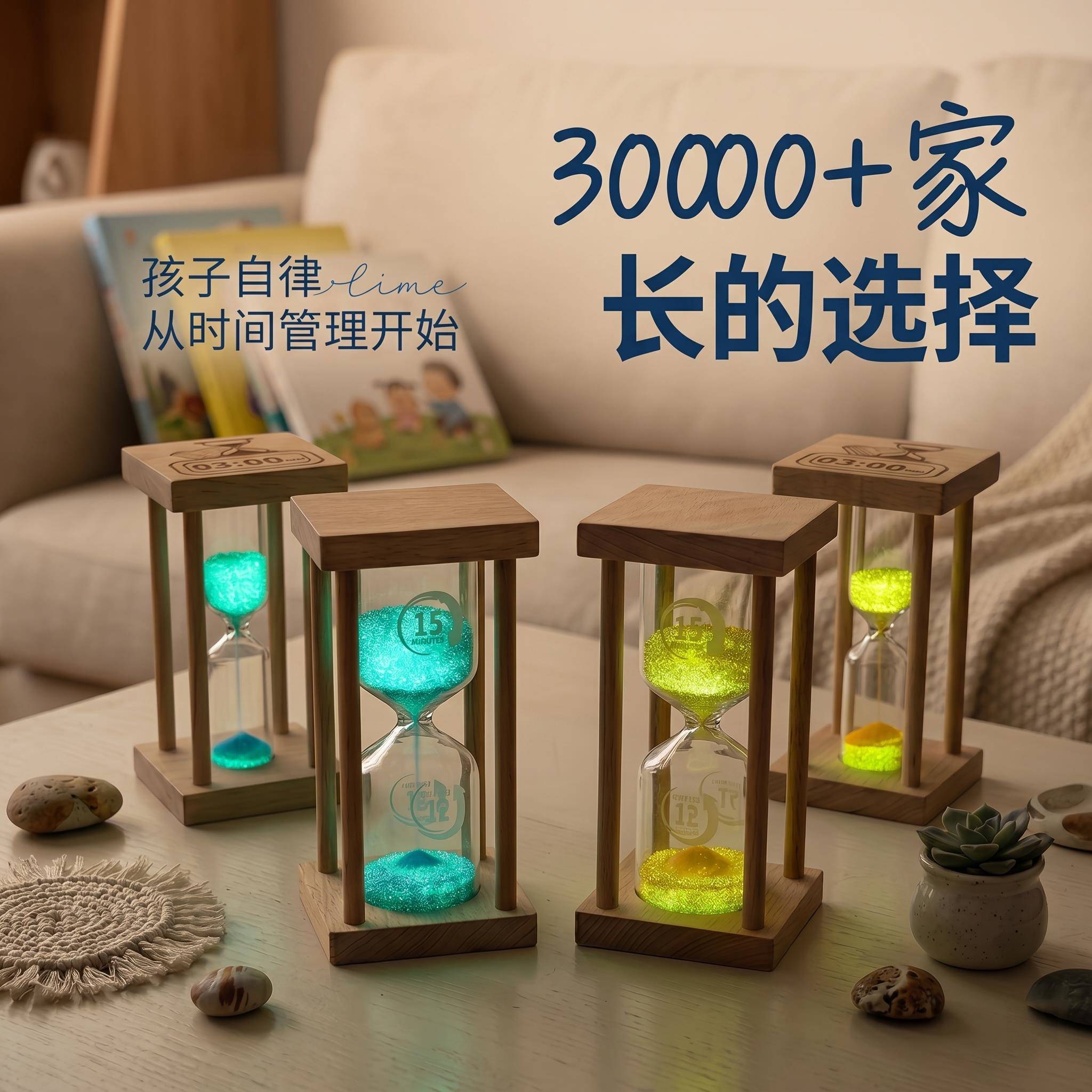 沙漏计时器儿童实木夜光防摔耐用3/15/30学习刷牙定时氛围感摆件
