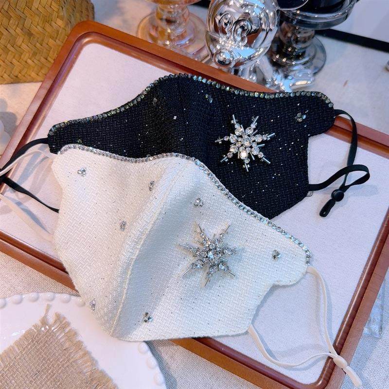 2025秋冬新款时尚高颜值小香风镶钻刺绣加厚钉珠口罩小保暖雪花款,居家日用,口罩,淘宝优惠券,粉丝福利购,淘宝优惠卷