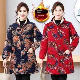 中长款加绒加厚罩衣女装妈妈装秋冬装宽松棉衣耐脏工作服保暖棉服