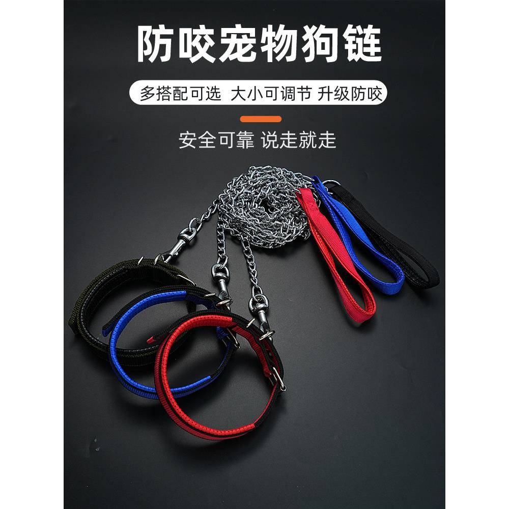 狗链子大型犬防咬狗狗牵引绳泰迪金毛遛狗绳宠物项圈小中栓狗铁链