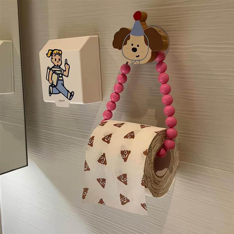 多巴胺玫红色串珠厨房纸巾架家用女生房间壁架免装饰卷纸挂式打孔,收纳整理,纸巾架,淘宝优惠券,粉丝福利购,淘宝优惠卷