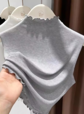 假领子高档百搭女木耳边灰色高档秋冬无袖内背心针织搭修身打底衫
