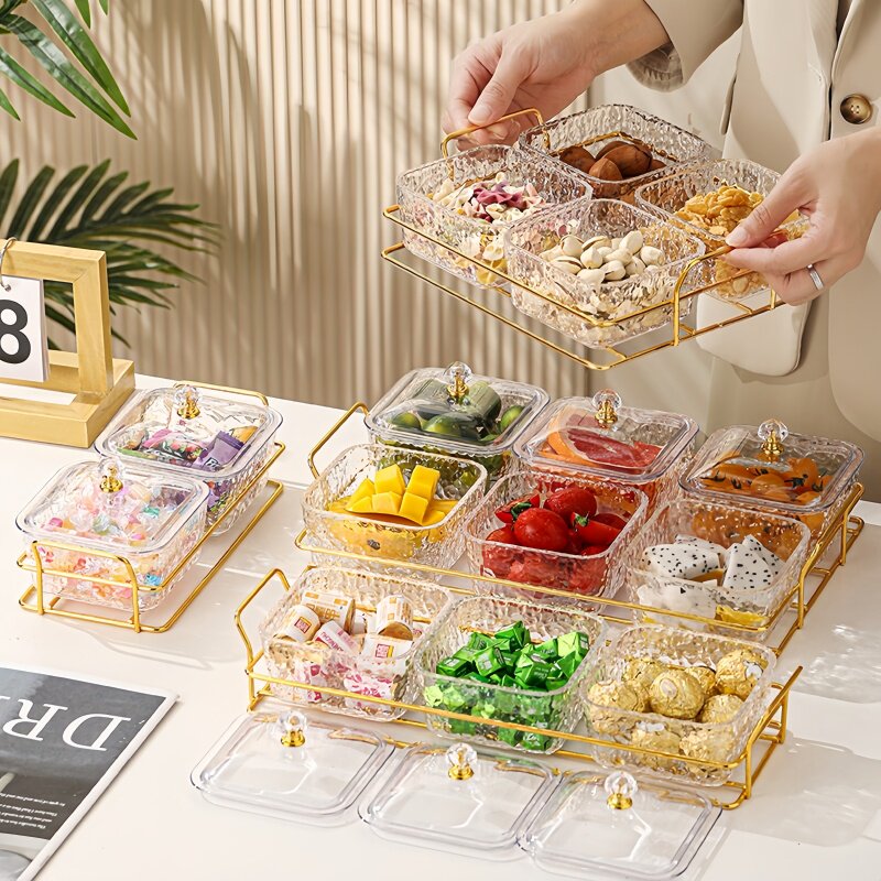 轻奢水果盘家用客厅茶几零食摆放玻璃分格果盘坚果盘干果盘糖果盘