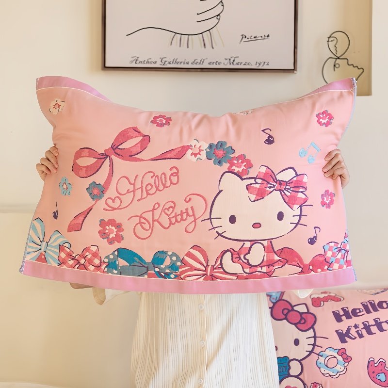 枕巾纯棉高端品牌凯蒂猫可爱风儿童全棉纱布枕头巾hellokitty固定