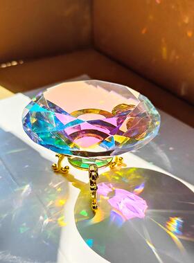 大号炫彩水晶玻璃钻石摆件七彩宝石玩具折射彩虹制造家居装饰8CM