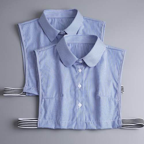 假领子女百搭职业条纹尖领