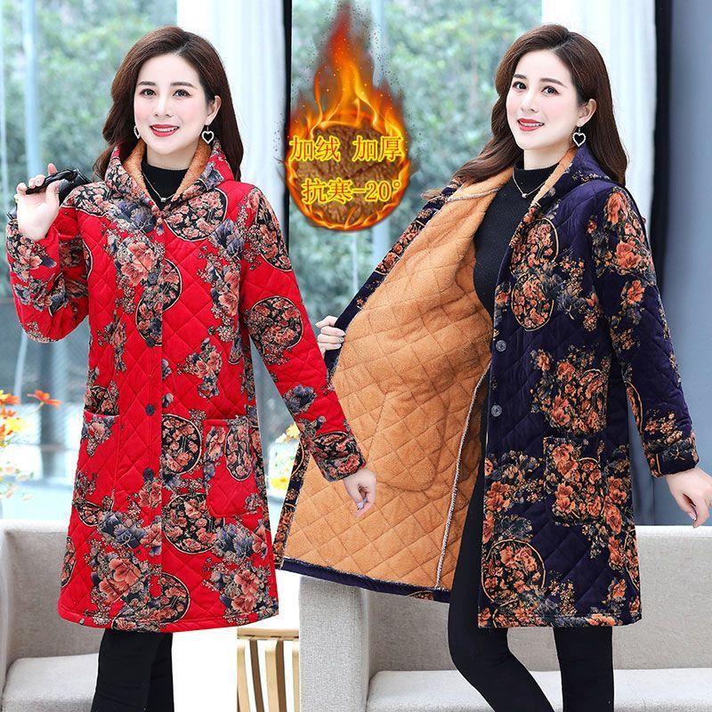 中老年女秋冬装中长款棉服