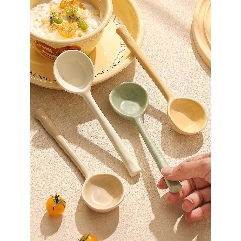 陶瓷勺子长柄日式高级感精致汤勺一人一勺家用干饭勺喝汤瓢羹粥勺