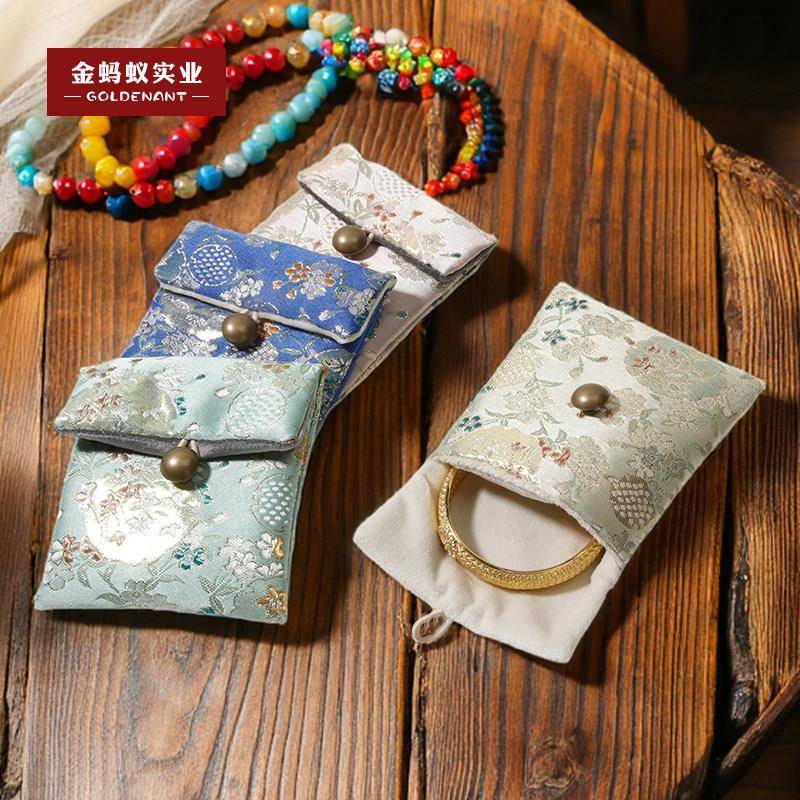 文玩收纳袋高档刺绣纽扣翻口绒布福袋织锦手镯珠宝首饰小福袋子