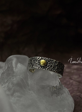 ions shop 经典金点复古戒指镀金泰银个性做旧不规则纹理食指大码