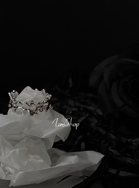 ions shop 冷淡风个性潮不规则镂空肌理纯银戒指环男女款尾戒开口