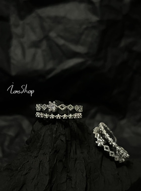 ions shop 原创设计花纹菱形双层钻戒指环纯银女款简约饰品高质感