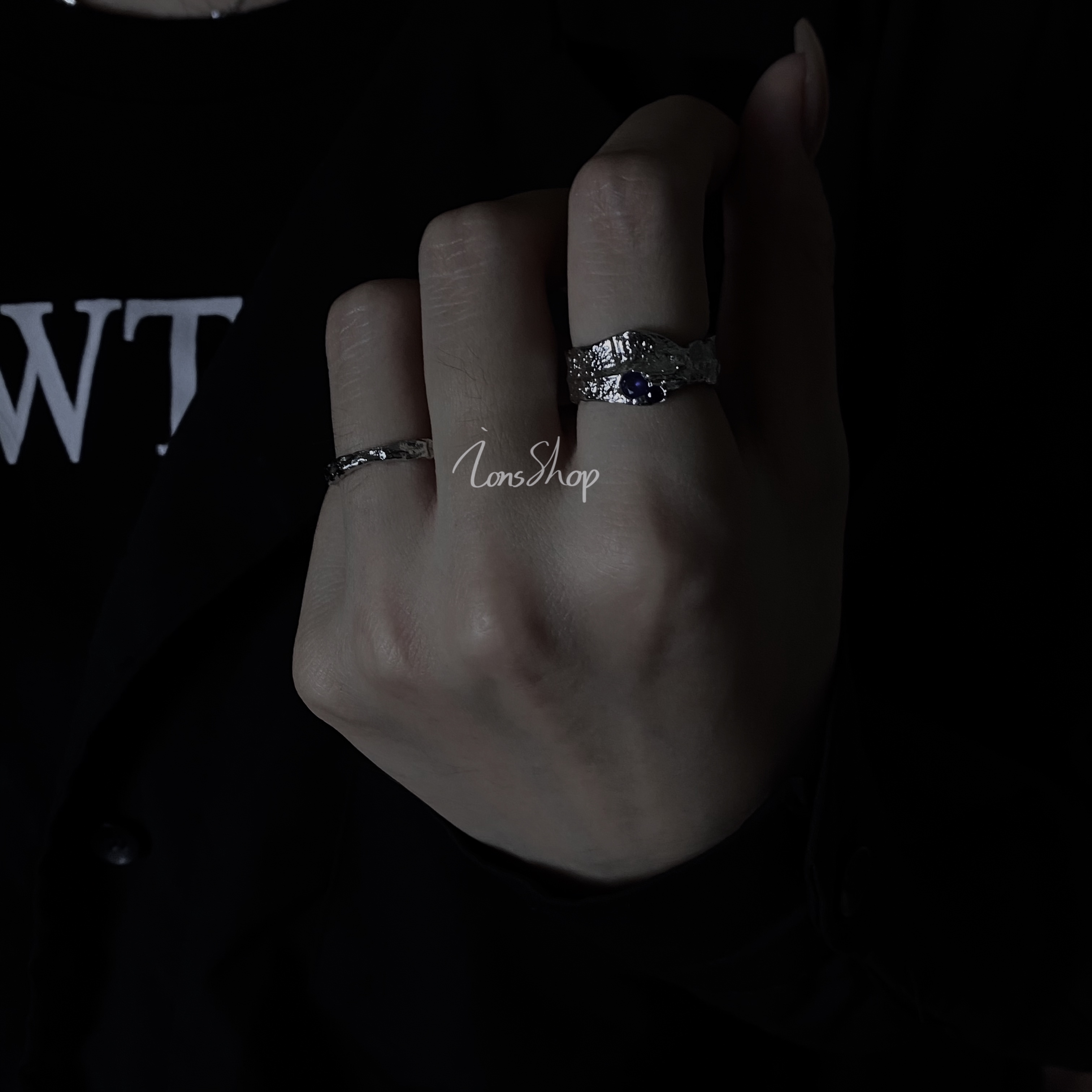 ionsshop镶嵌莫桑女肌理戒指