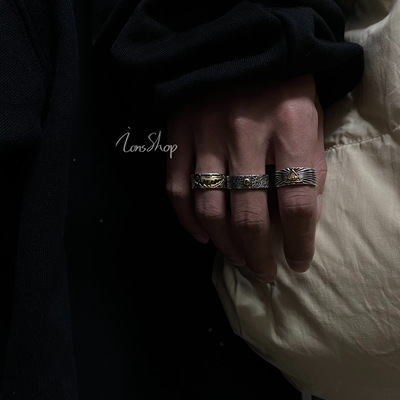 ions shop 毒液小众设计泰银复古个性工艺电镀银戒指男潮做旧食指