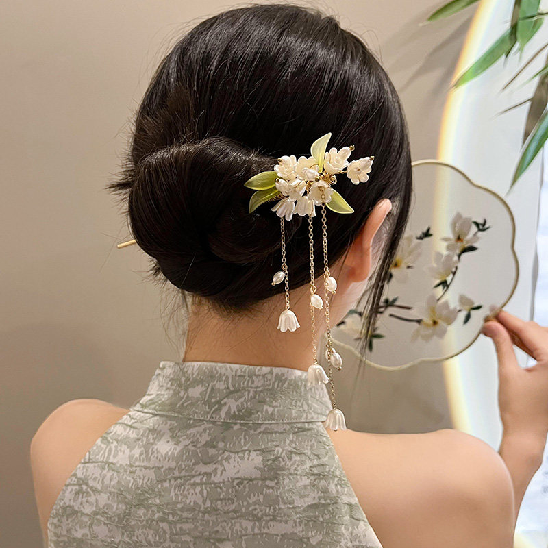 新中式发簪女清冷高级感加长流苏简约旗袍汉服古风发钗子盘头发饰