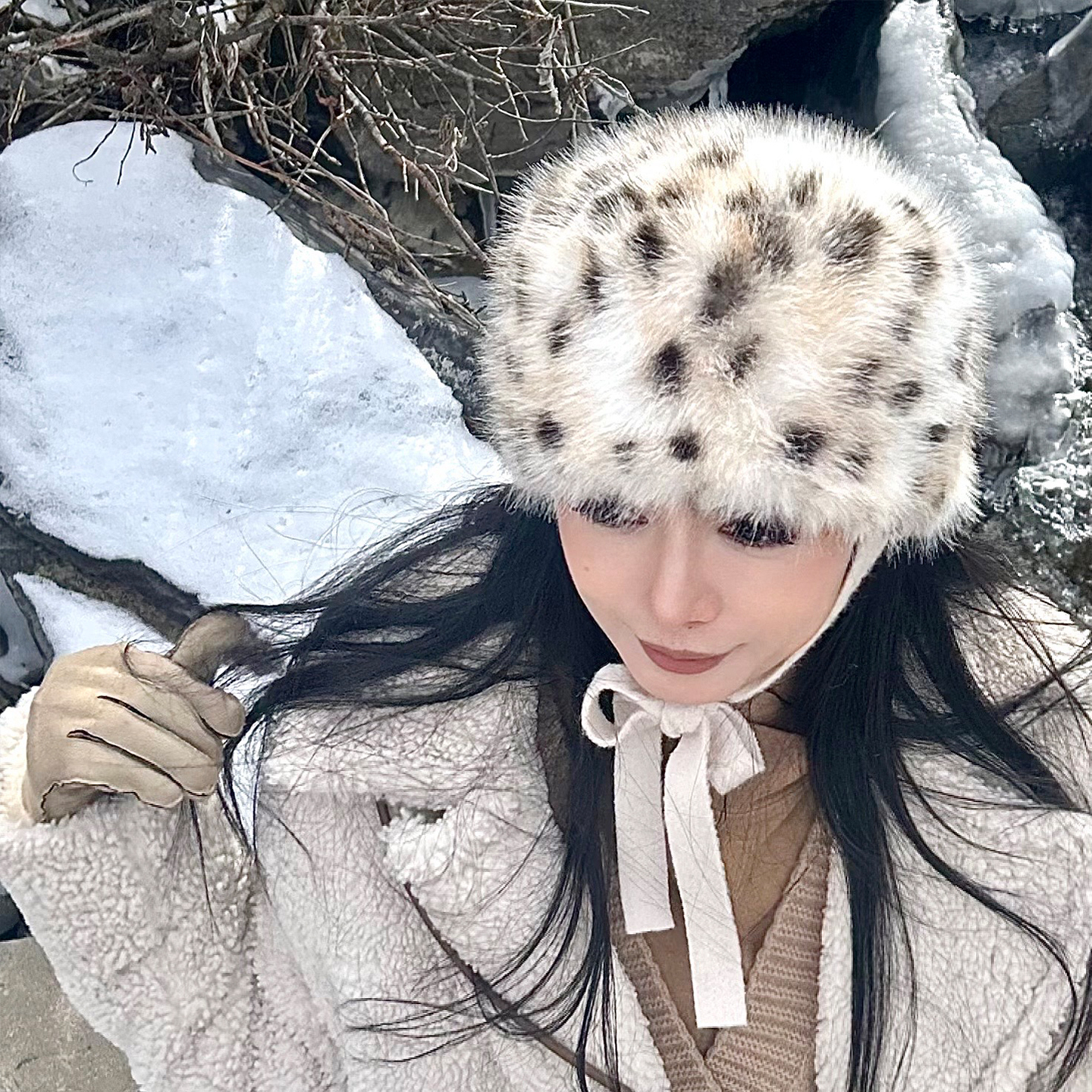 7THLAT豹纹毛绒渔夫帽秋冬保暖